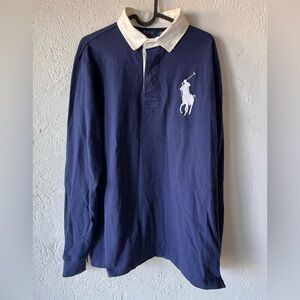 Polo Ralph Lauren Shirt Mens Large Blue  Big Pony  Long Sleeve Rugby Polo